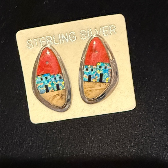 Santa Fe Style Red Coral Multi Gemstone Necklace Sterling 18’ and Earrings - Picture 2 of 8